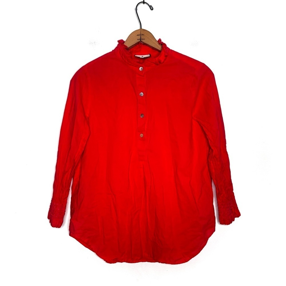 Tuckernuck | Coral Ruffle Neck Popover Blouse Size Medium